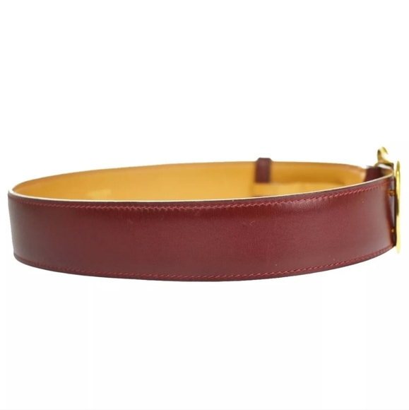 HERMES Logo Gold Buckle Leather Belt in Bordeaux Red! - Picture 4 of 15